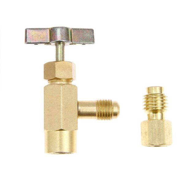 Brass valve refrigerant dispenser with adapter