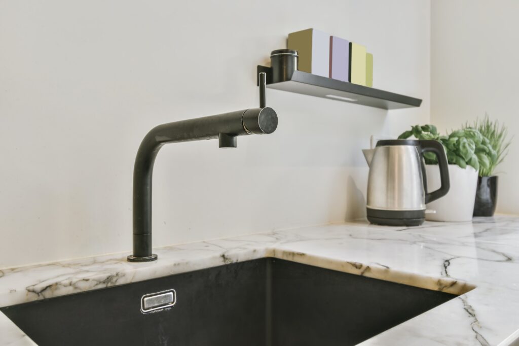 Contemporary faucet with black sink